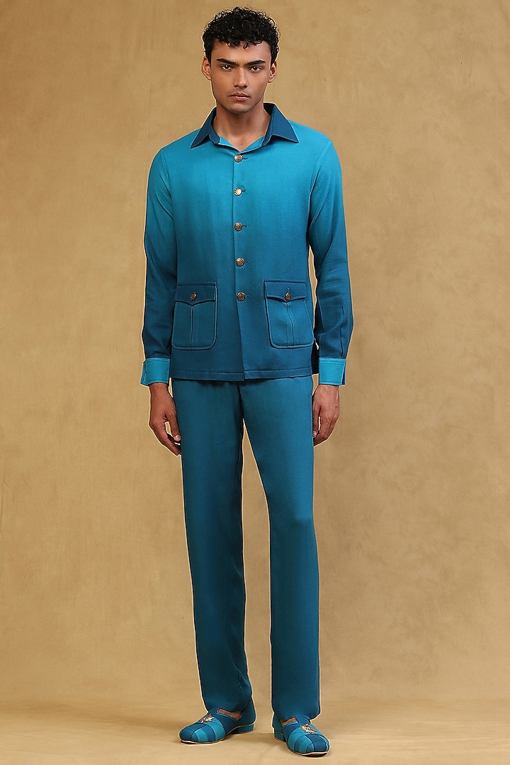 Turquoise Ombre Cotton Co-Ord Set by Soniya G Men at Pernia's Pop Up Shop