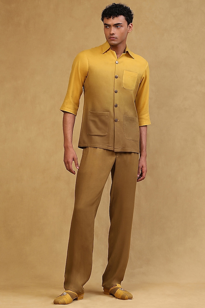 Mustard Yellow Ombre Crepe Co-Ord Set by Soniya G Men