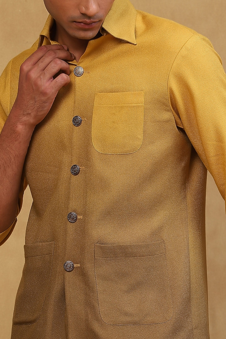 Mustard Yellow Ombre Crepe Co-Ord Set by Soniya G Men at Pernia's Pop Up Shop