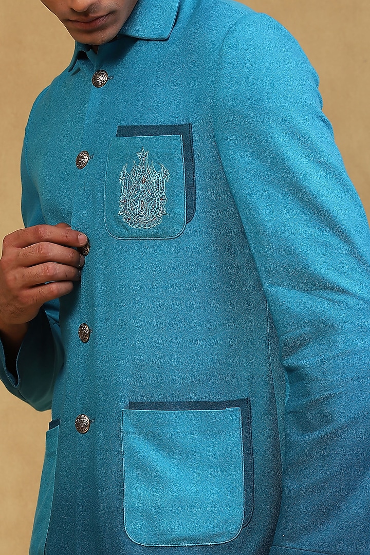Royal Blue Ombre Crepe Co-Ord Set by Soniya G Men at Pernia's Pop Up Shop