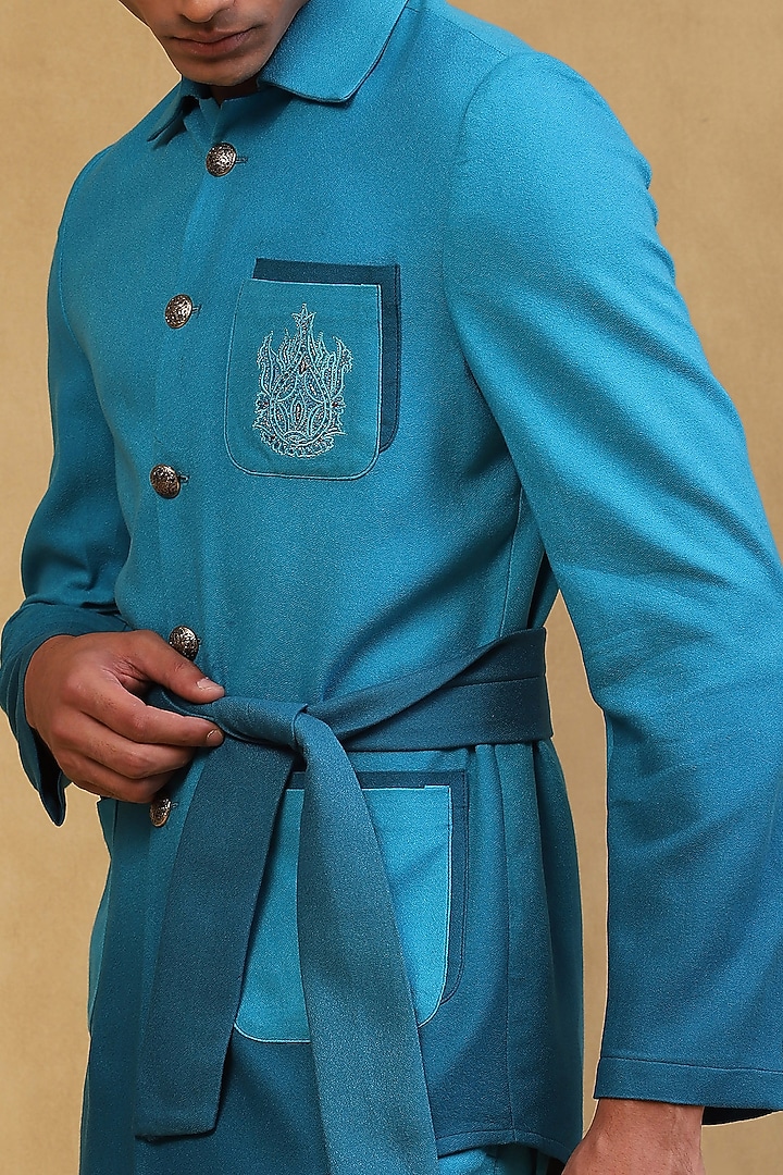 Royal Blue Ombre Crepe Co-Ord Set by Soniya G Men at Pernia's Pop Up Shop