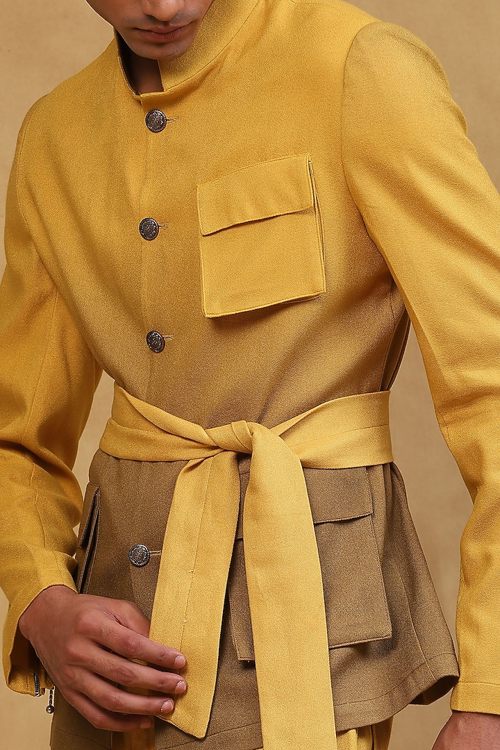 Mustard Yellow Ombre Crepe Co-Ord Set by Soniya G Men at Pernia's Pop Up Shop