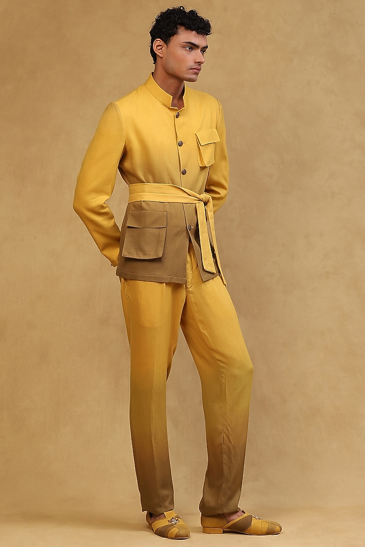 Mustard Yellow Ombre Crepe Co-Ord Set by Soniya G Men at Pernia's Pop Up Shop