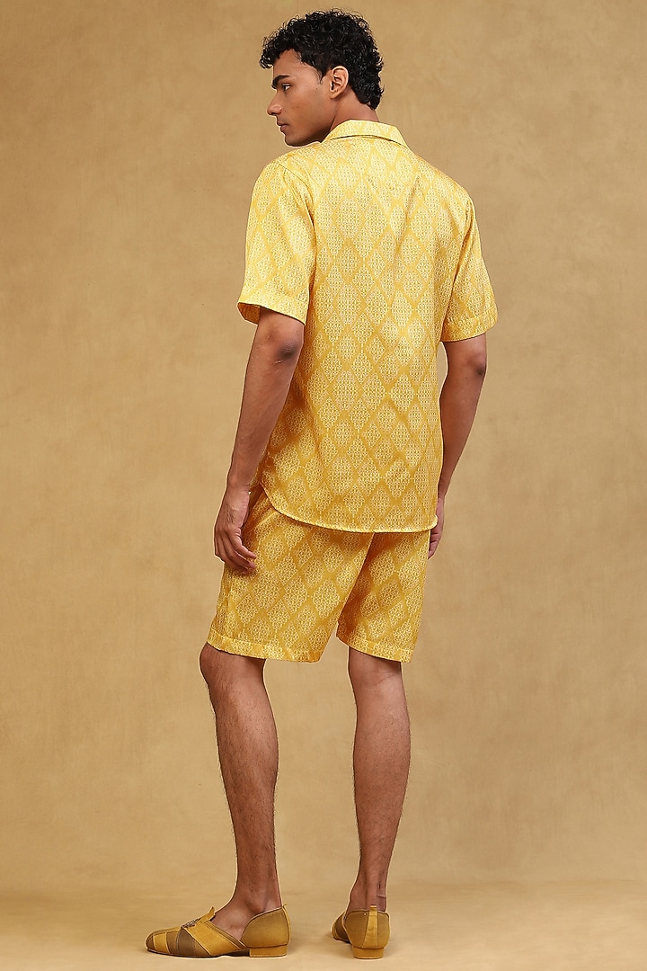 Lime Yellow Cotton Satin Printed Co-Ord Set by Soniya G Men at Pernia's Pop Up Shop