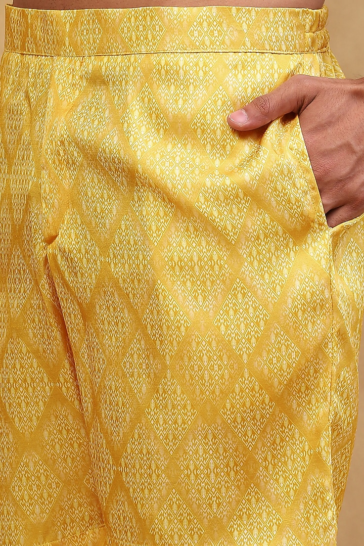 Lime Yellow Cotton Satin Printed Co-Ord Set by Soniya G Men at Pernia's Pop Up Shop