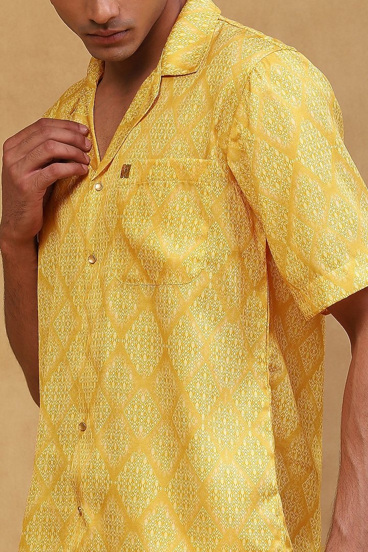 Lime Yellow Cotton Satin Printed Co-Ord Set by Soniya G Men at Pernia's Pop Up Shop