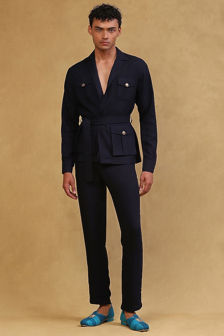 Navy Blue Crepe Co-Ord Set by Soniya G Men at Pernia's Pop Up Shop