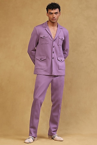 Lavender Viscose Lycra Co-Ord Set by Soniya G Men