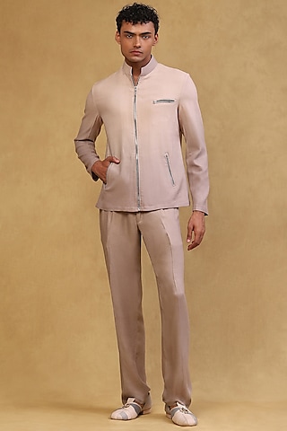 Beige-Ash Grey Ombre Crepe Co-Ord Set by Soniya G Men
