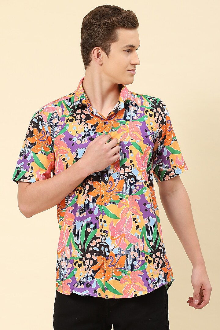 Multi-Colored Cotton Printed Party Wear Shirt by Soniya G Men at Pernia's Pop Up Shop