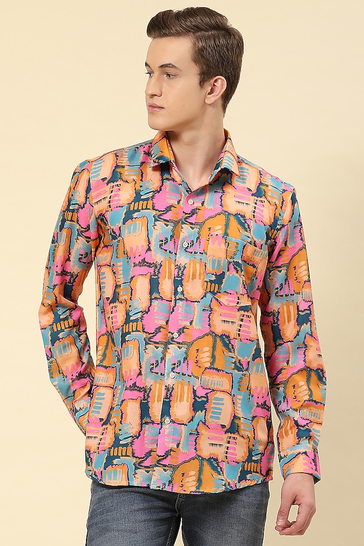 Multi-Colored Cotton Printed Shirt by Soniya G Men