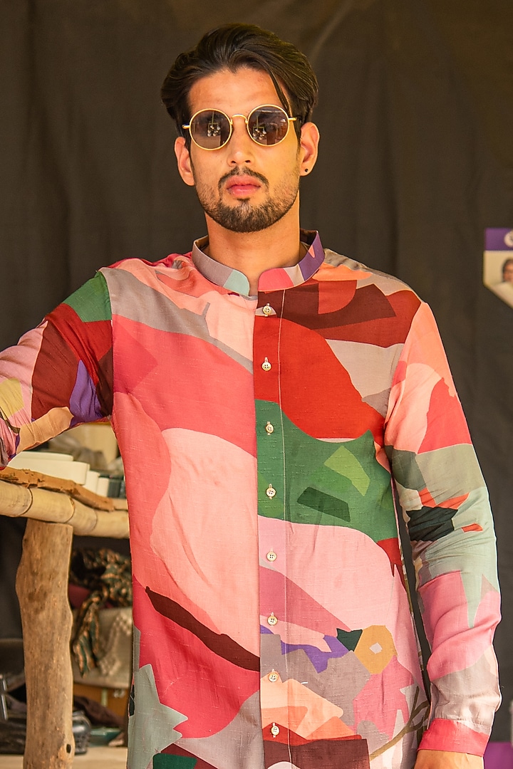 Multi-Colored Cotton Silk Floral Printed Kurta Set by Soniya G Men at Pernia's Pop Up Shop