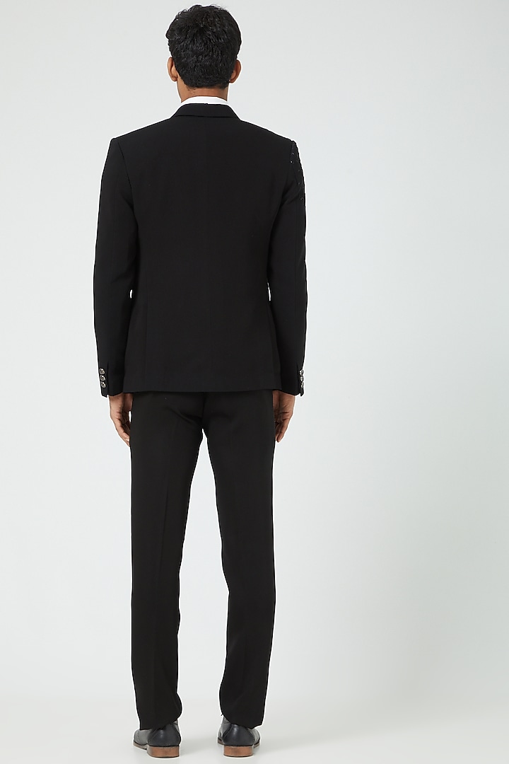 Black Wool Blend Tuxedo Set by Soniya G Men at Pernia's Pop Up Shop