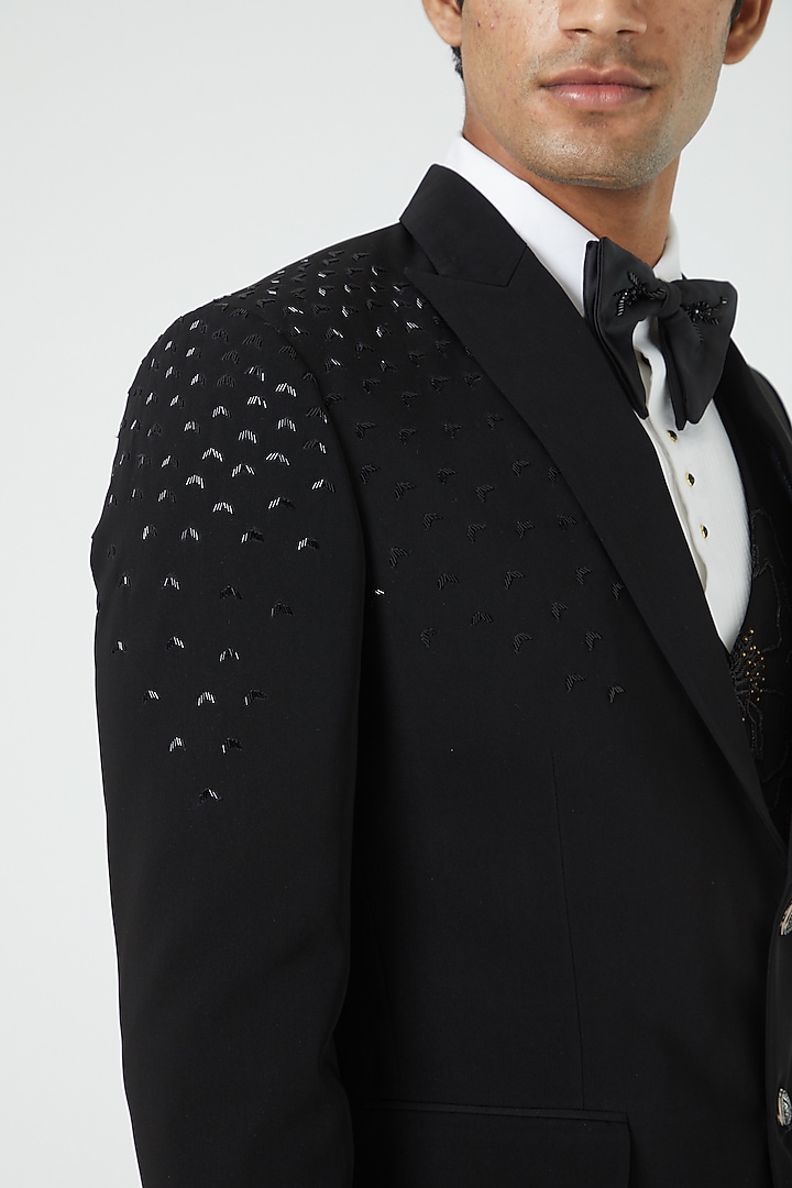 Black Wool Blend Tuxedo Set by Soniya G Men at Pernia's Pop Up Shop