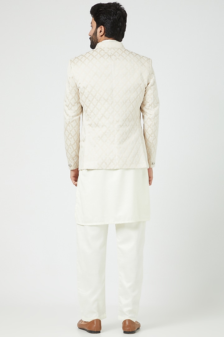 Cream Embroidered Jodhpuri Wedding Indowestern Set by Soniya G Men at Pernia's Pop Up Shop