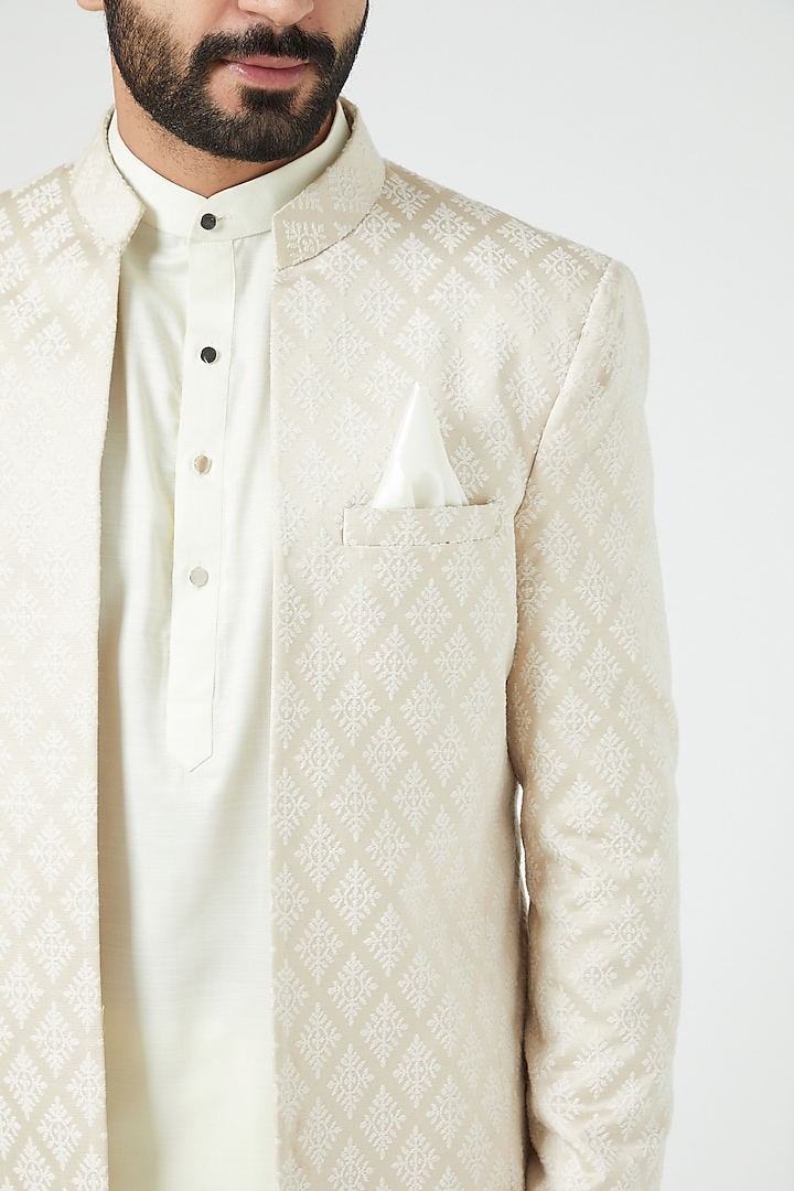 Cream Embroidered Jodhpuri Wedding Indowestern Set by Soniya G Men at Pernia's Pop Up Shop