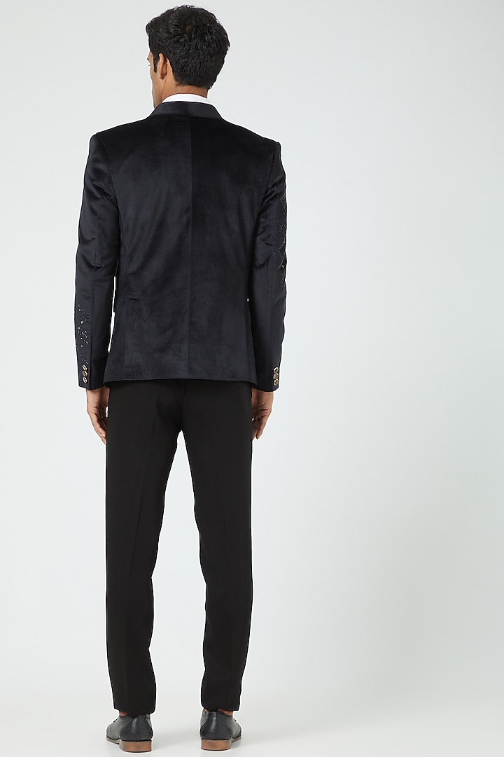 Navy Blue Embroidered Tuxedo Set by Soniya G Men at Pernia's Pop Up Shop