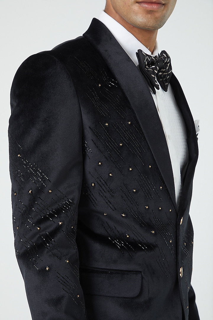 Navy Blue Embroidered Tuxedo Set by Soniya G Men at Pernia's Pop Up Shop