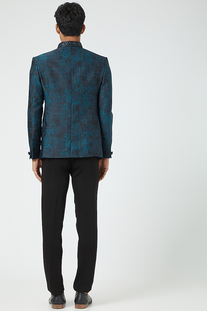 Turquoise Silk Blend Wedding Bandhgala Set by Soniya G Men at Pernia's Pop Up Shop