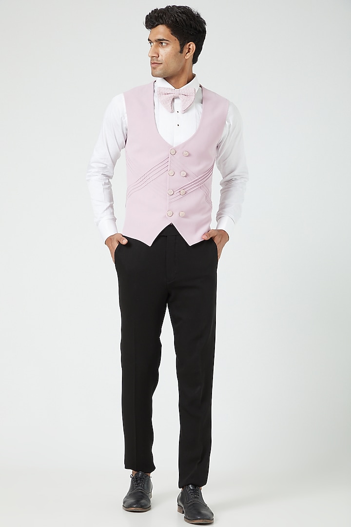 Blush Pink Silk Blend Tuxedo Set by Soniya G Men at Pernia's Pop Up Shop