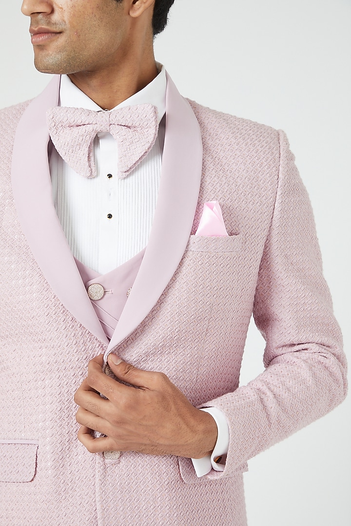 Blush Pink Silk Blend Tuxedo Set by Soniya G Men at Pernia's Pop Up Shop
