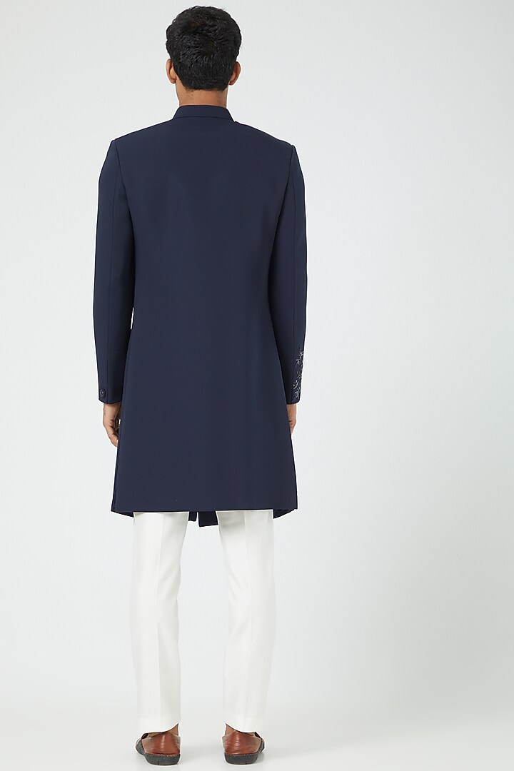 Navy Blue Embroidered Indo-Western Set by Soniya G Men at Pernia's Pop Up Shop
