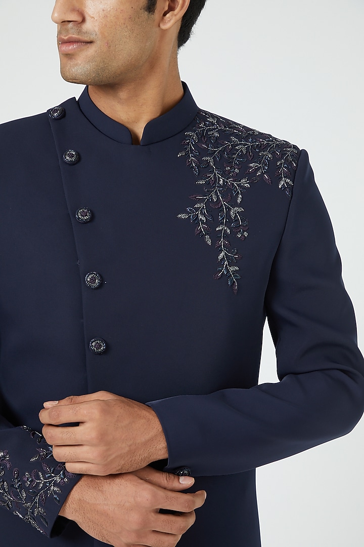 Navy Blue Embroidered Indo-Western Set by Soniya G Men at Pernia's Pop Up Shop