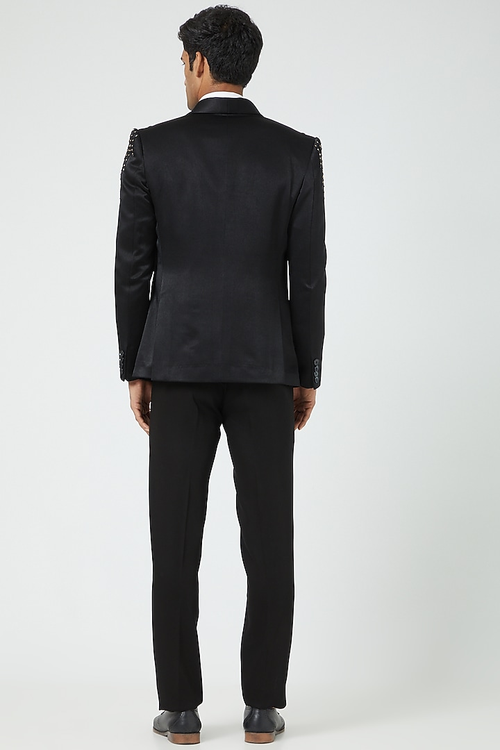 Black Italian Crepe Tuxedo Set by Soniya G Men at Pernia's Pop Up Shop