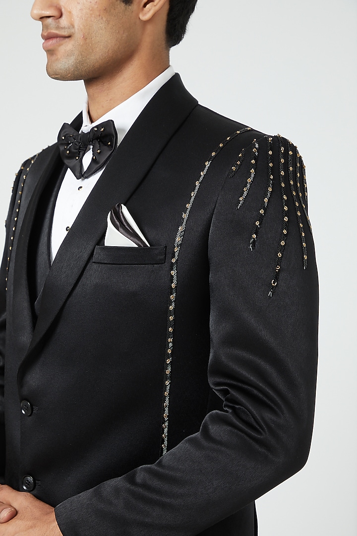 Black Italian Crepe Tuxedo Set by Soniya G Men at Pernia's Pop Up Shop