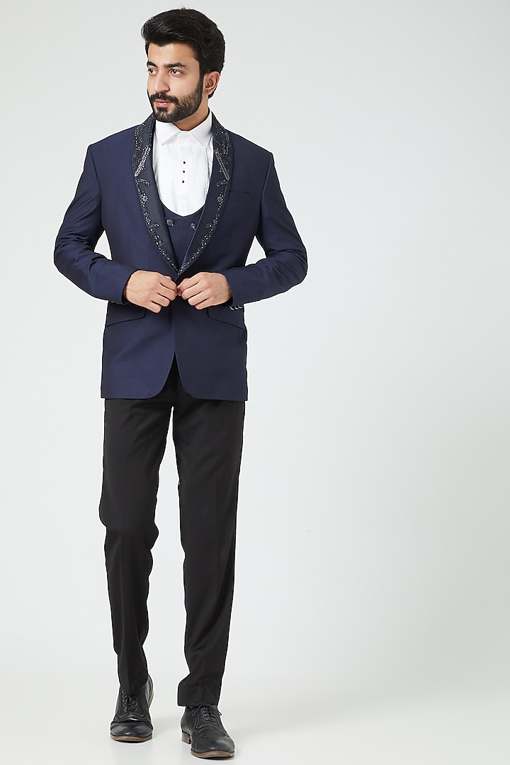 Royal Blue Embroidered Tuxedo Set by Soniya G Men at Pernia's Pop Up Shop