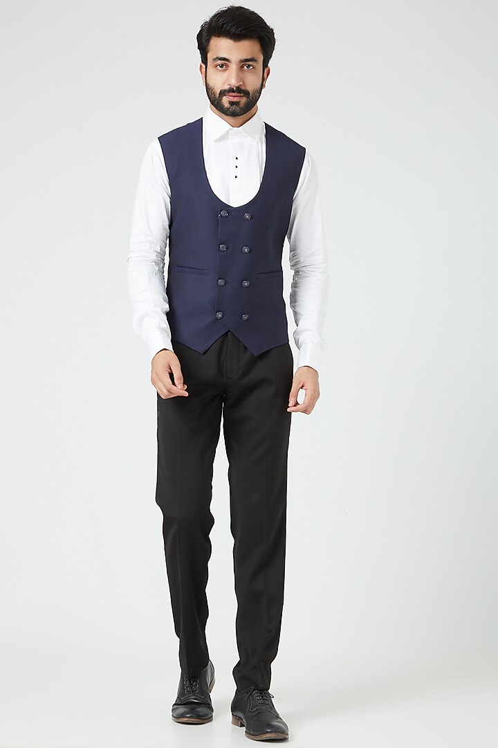 Royal Blue Embroidered Tuxedo Set by Soniya G Men at Pernia's Pop Up Shop