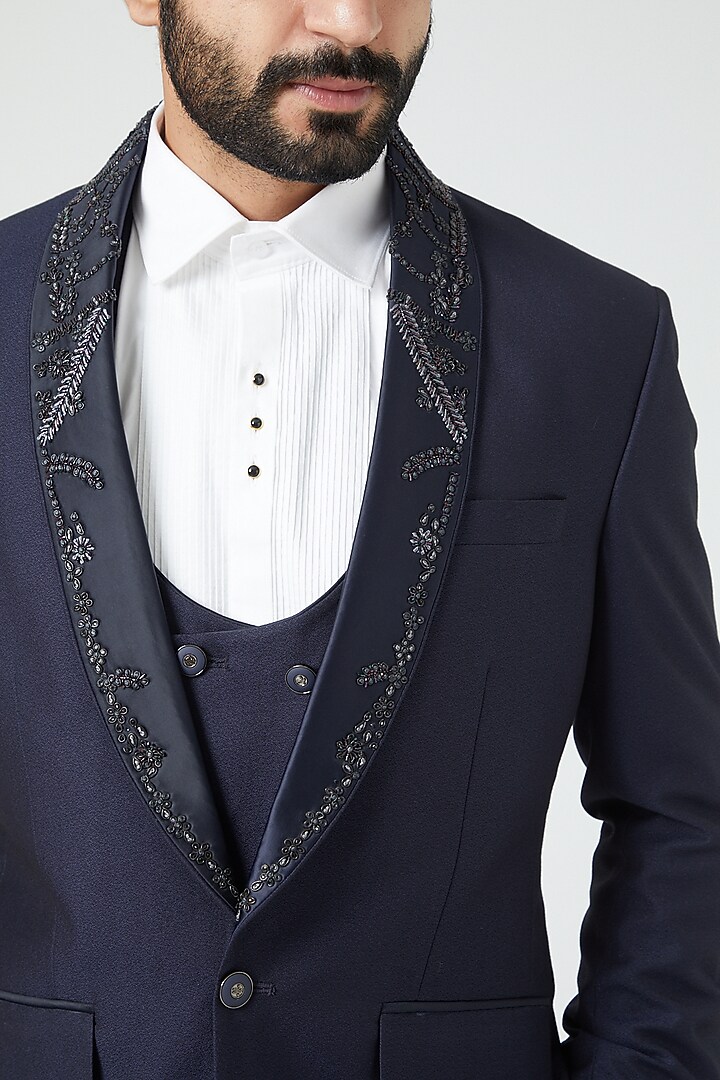 Royal Blue Embroidered Tuxedo Set by Soniya G Men at Pernia's Pop Up Shop