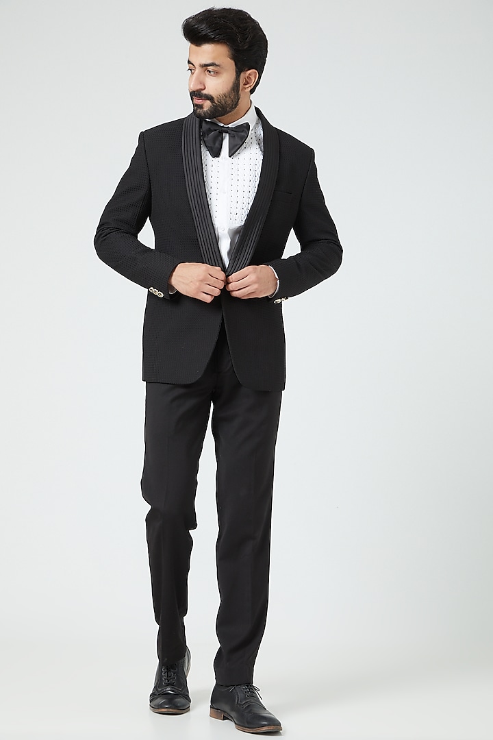 Black Wool Blend Tuxedo Set by Soniya G Men