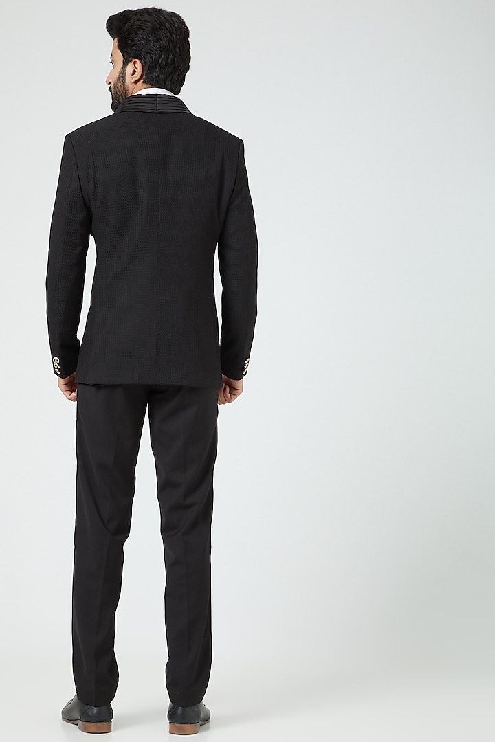 Black Wool Blend Tuxedo Set by Soniya G Men at Pernia's Pop Up Shop