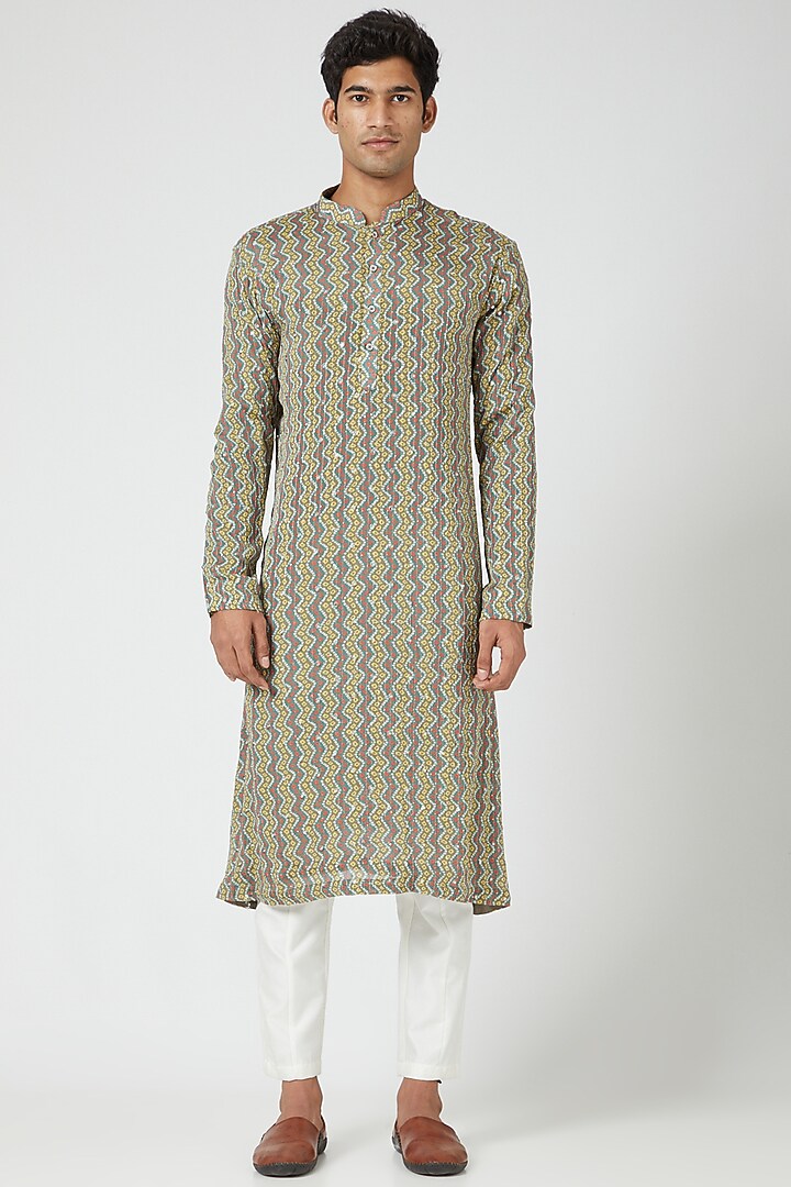 Mint Green Silk Blend Jacket With Kurta Set by Soniya G Men at Pernia's Pop Up Shop