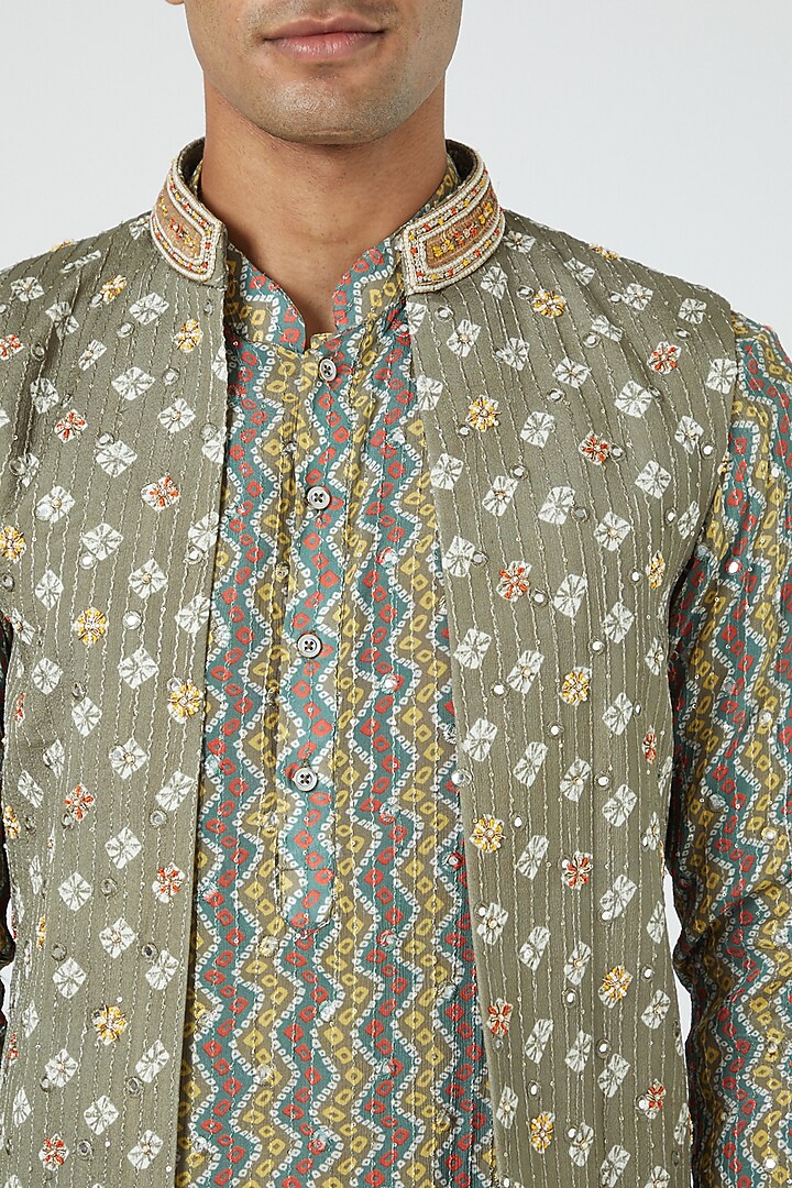 Mint Green Silk Blend Jacket With Kurta Set by Soniya G Men at Pernia's Pop Up Shop