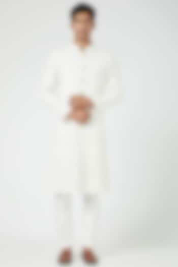 White Sherwani Set With Thread Work by Soniya G Men