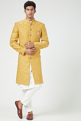 Mustard Embroidered Sherwani Set by Soniya G Men