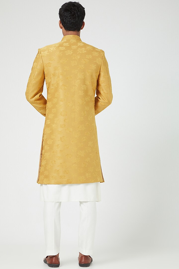 Mustard Embroidered Wedding Sherwani Set by Soniya G Men at Pernia's Pop Up Shop