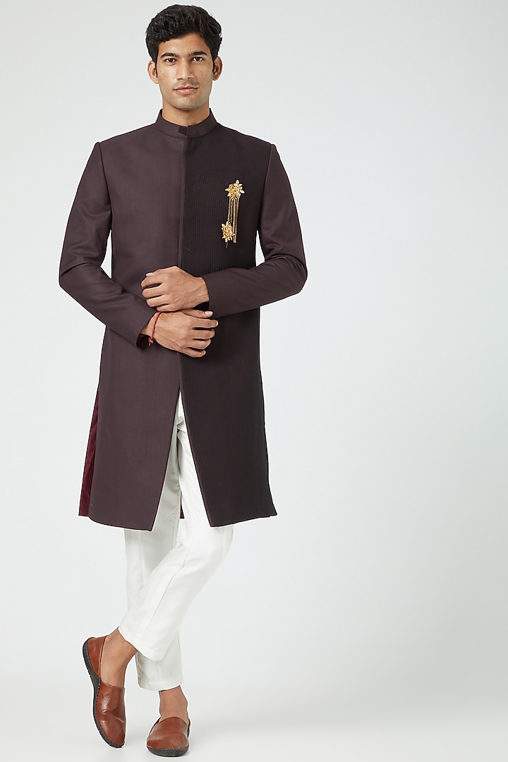 Wine Silk Blend Indo Western Set by Soniya G Men at Pernia's Pop Up Shop
