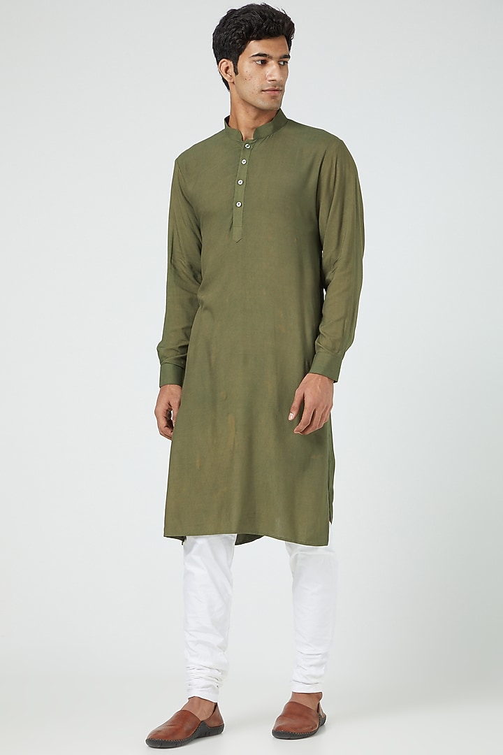 Olive Green Lucknowi Bundi Jacket Set by Soniya G Men at Pernia's Pop Up Shop