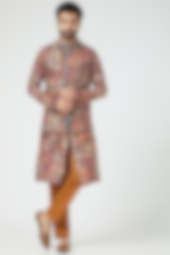 Wine Embroidered Jacket With Kurta Set by Soniya G Men at Pernia's Pop Up Shop