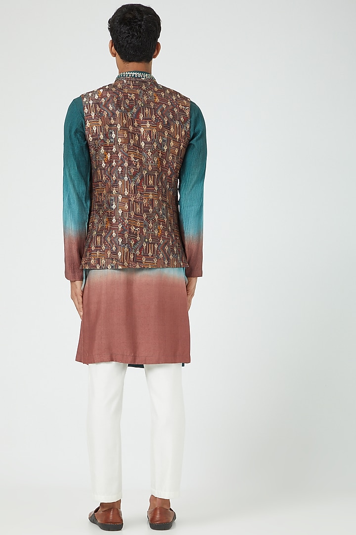 Multi-Colored Silk Blend Printed Bundi Jacket Set by Soniya G Men at Pernia's Pop Up Shop