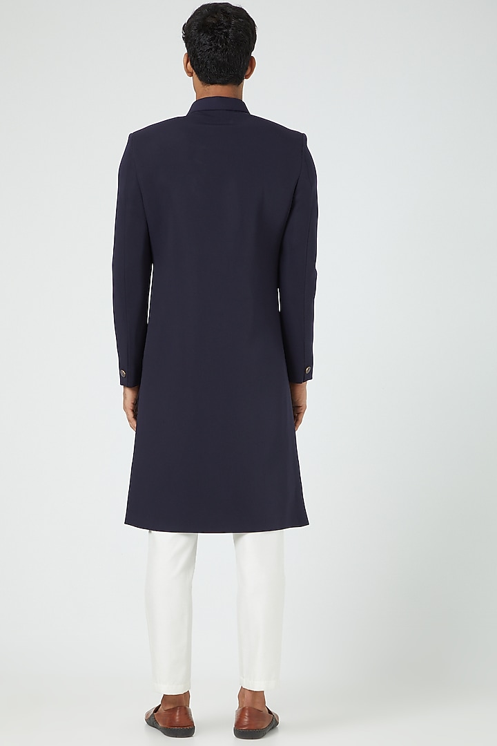 Navy Blue Crepe Indo Western Set by Soniya G Men at Pernia's Pop Up Shop