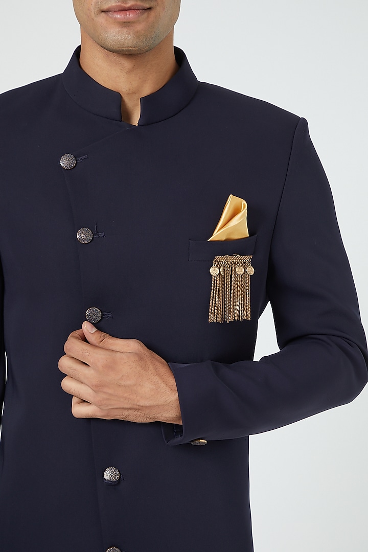 Navy Blue Crepe Indo Western Set by Soniya G Men at Pernia's Pop Up Shop