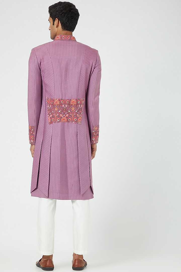 Lilac Silk Blend Embroidered Groom Sherwani Set by Soniya G Men at Pernia's Pop Up Shop