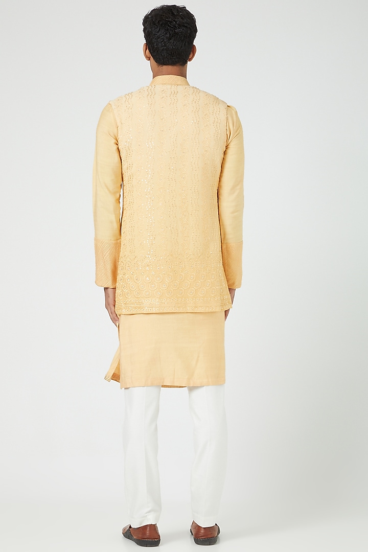 Mustard Silk Jacket With Kurta Set by Soniya G Men at Pernia's Pop Up Shop