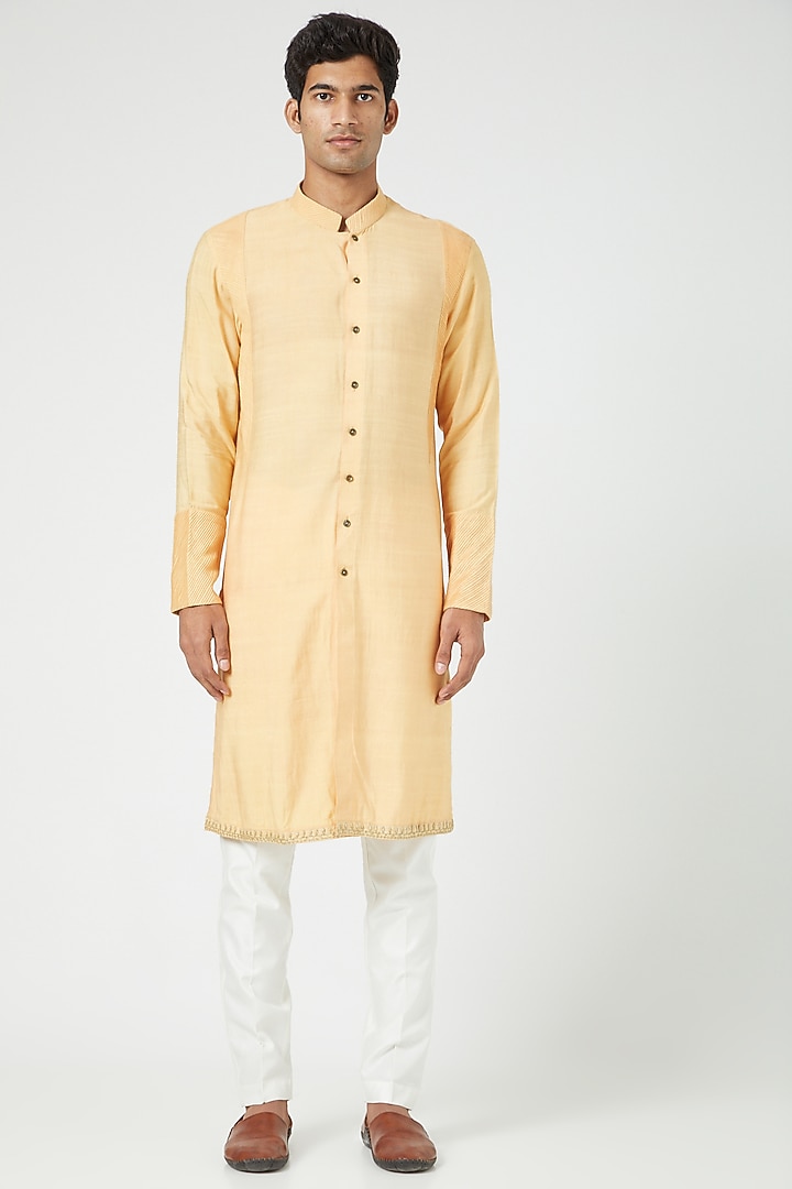 Mustard Silk Jacket With Kurta Set by Soniya G Men at Pernia's Pop Up Shop