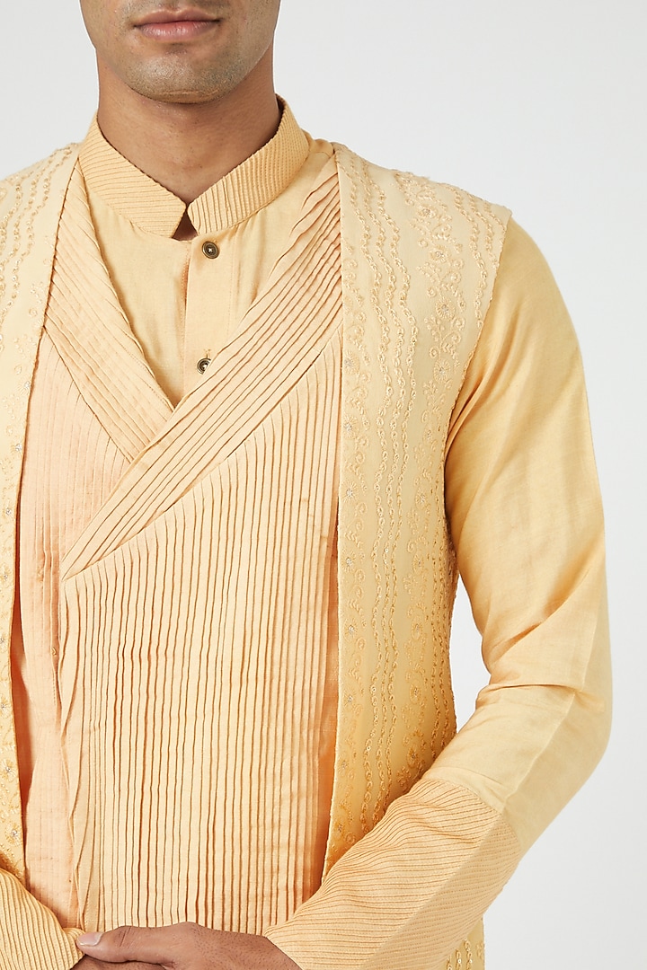 Mustard Silk Jacket With Kurta Set by Soniya G Men at Pernia's Pop Up Shop