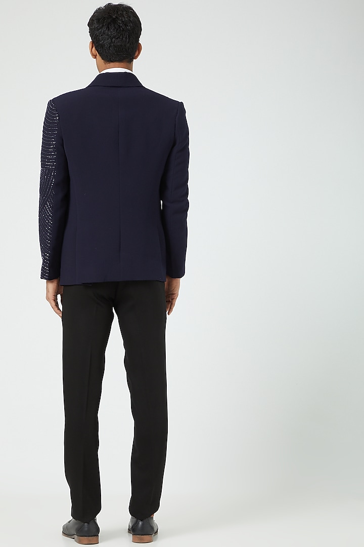 Navy Blue Embroidered Tuxedo Set by Soniya G Men at Pernia's Pop Up Shop